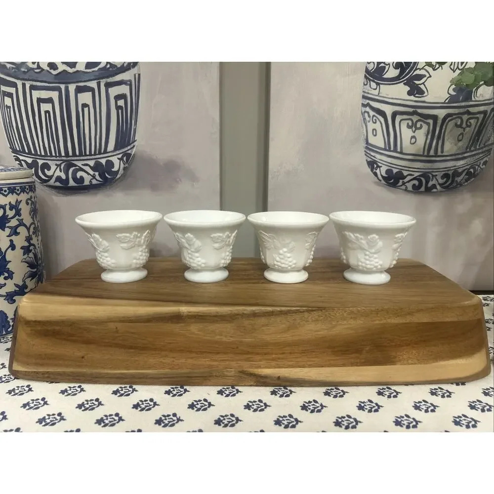 Vintage Indiana Glass Colony White Milk Glass Harvest Snack Punch Cups Set of 4